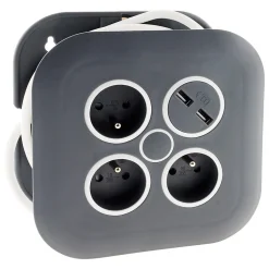 Enrouleur 3 x 2P+T + 2x USB - 7m - noir --Zenitech New