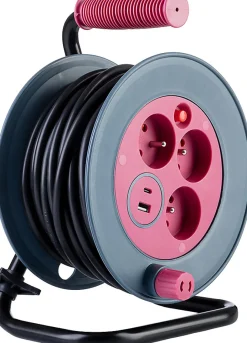 Enrouleur bricolage 3 prises + 2 USB-A/C - Rose -^Zenitech New
