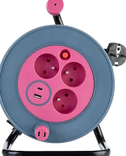 Enrouleur bricolage 3 prises + 2 USB-A/C - Rose -^Zenitech New