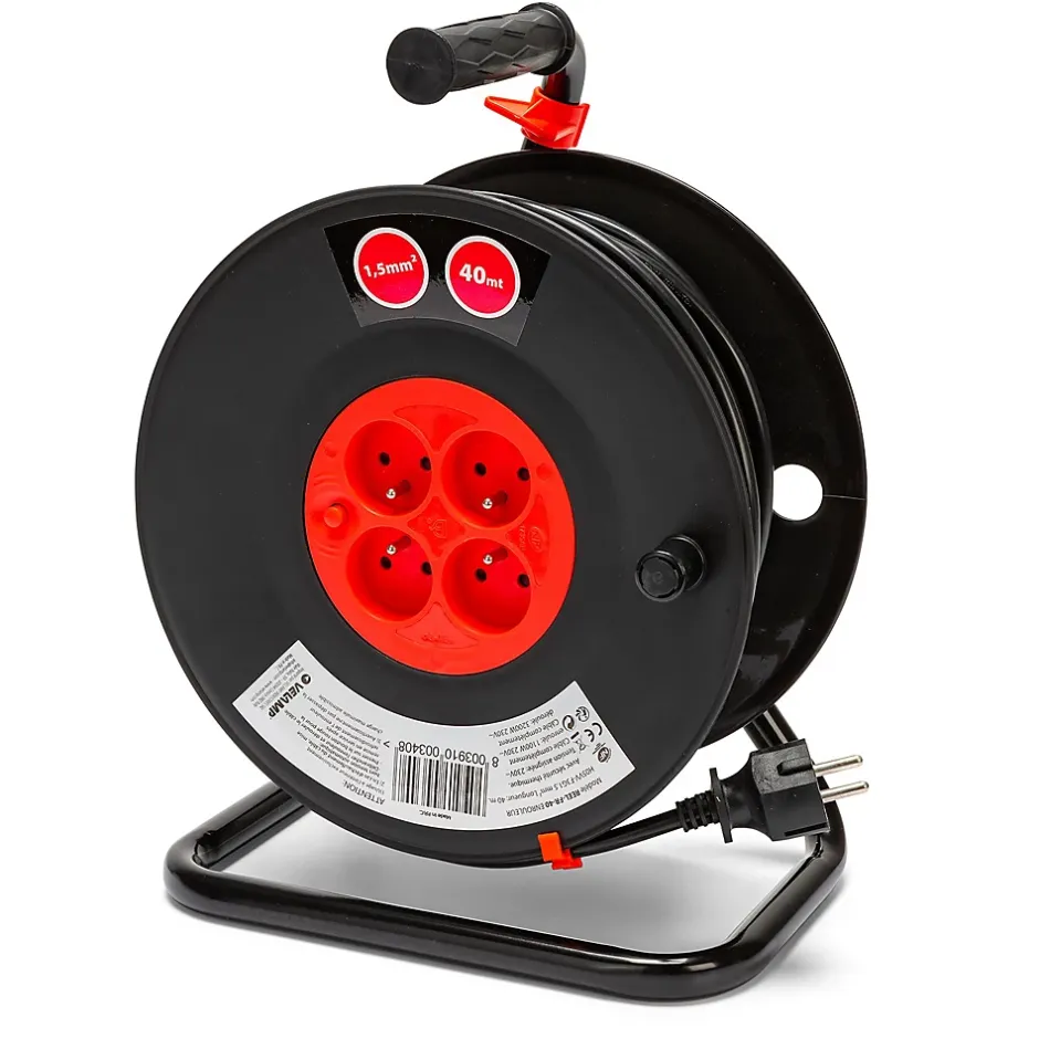 Enrouleur bricolage, 4 prises, 40 mètres, 3G1.5mm2, NF^Velamp Clearance