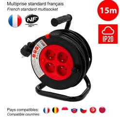 Enrouleur bricolage, 4 prises, 15 mètres, 3G1.5mm2, NF-Velamp Outlet