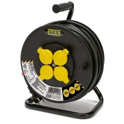 Enrouleur de câble électrique professionnel, 4 prises et fiche Schuko, H07RN-F3G1.5MM2, 25M , GS (TUV), IP44.^Stak Outlet