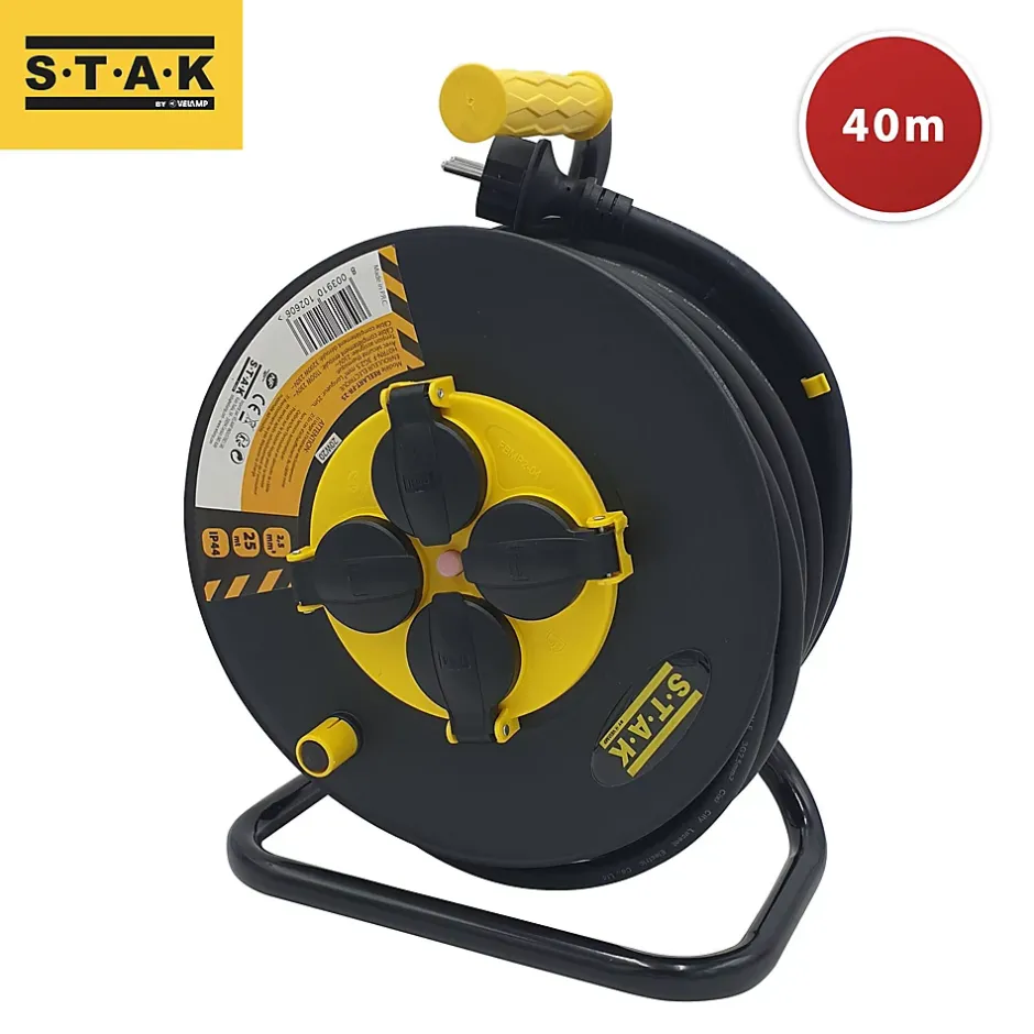 Enrouleur de chantier, 4 prises, 3G2.5, 40mètres , NF, IP44^Velamp Online