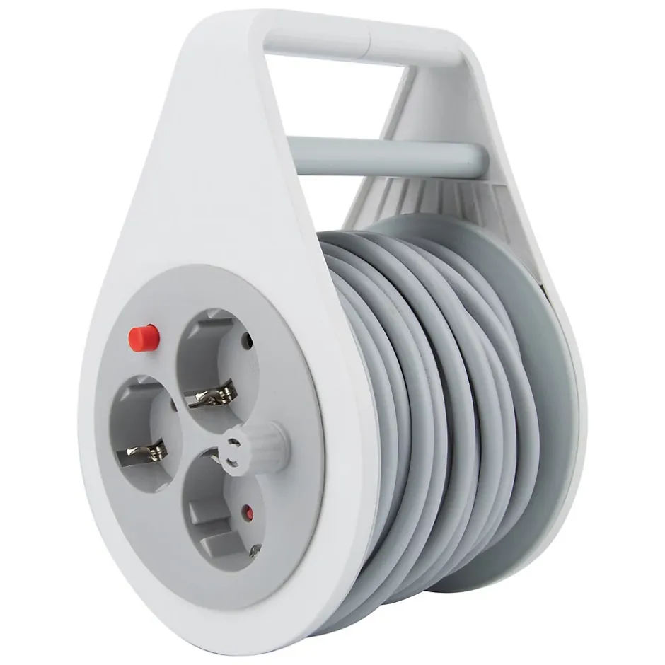 Enrouleur domestique Schuko 3 prises 7m - Gris --Zenitech New