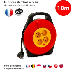 Enrouleur électrique domestique 10m, H05VV-F3G1.0MM2, 4 prises françaises 2P+T 16A, NF, CE-Velamp Outlet