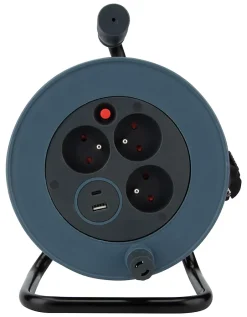 Enrouleur 12m 3 prises + 2USB - gris --Zenitech Outlet