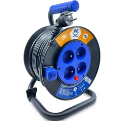 Enrouleur 25M 3G1.5 IP20 avec 4 Prises à Clapet, Robuste et Idéal pour Usage Intensif en Intérieur-Keli France Discount