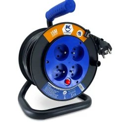 Enrouleur 15M 3G1.5 IP20 avec 4 Prises à Clapet, Robuste et Idéal pour Usage Intensif en Intérieur-Keli France