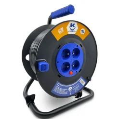 Enrouleur 50M 3G1.5 IP20 avec 4 Prises à Clapet, Robuste et Idéal pour Usage Intensif en Intérieur^Keli France