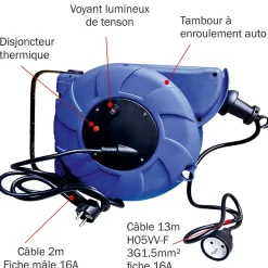 Enrouleur mural auto 15m 3G1.5 avec voyant + disjoncteur thermique - garantie 2 ans^Arcotec Discount