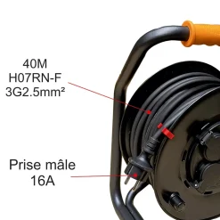 Enrouleur PRO de chantier 3G2.5 40m IP44 platine fixe (anti twist) - câble H07RN-F- 4 prises 16A - garantie 2 ans^Arcotec Discount