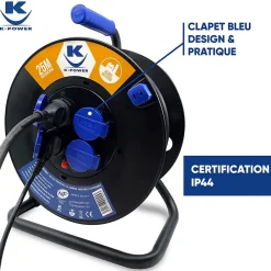 Enrouleur Pro 40M 3G2.5 IP44 avec 4 Prises à Clapet pour Usage Intensif en Intérieur & Extérieur^Keli France Discount