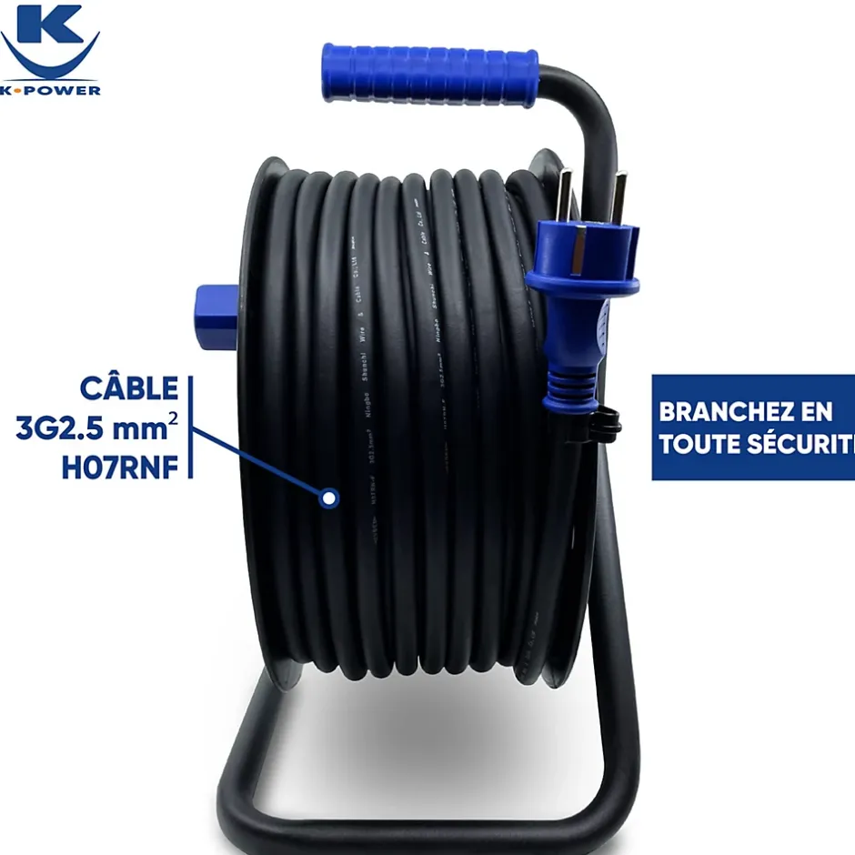 Enrouleur Pro 40M 3G2.5 IP44 avec 4 Prises à Clapet pour Usage Intensif en Intérieur & Extérieur^Keli France Discount