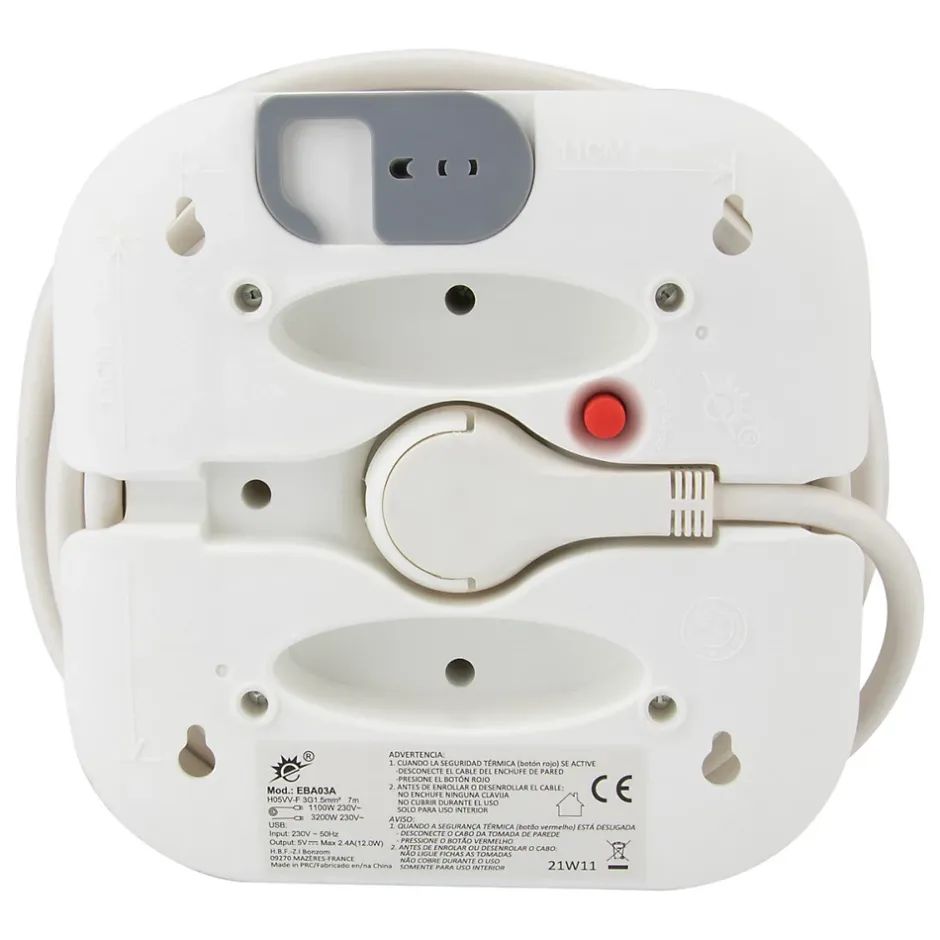 Enrouleur Schuko 3 prises + 2 USB 7m^Zenitech Outlet