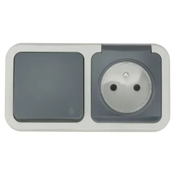 Ensemble 1 prise avec terre monobloc et 1 interrupteur va-et-vient étanche Malinn^Jacobsen New