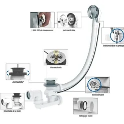 Ensemble complet vidage à câble baignoire - Diamètre 40 mm-Valentin New