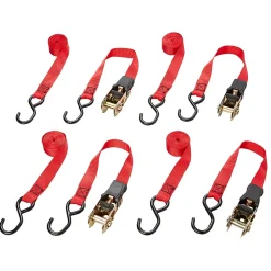 Ensemble de 4 sangles à cliquet + crochets capacité 130 kg coloris rouge L.300 x l.2,5 cm-Diall Outlet