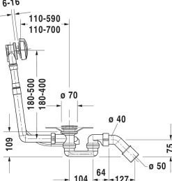 Ensemble de vidage siphon + trop-plein, Chrome, réglable - 8x40-88cmx18-50cm-Duravit Hot