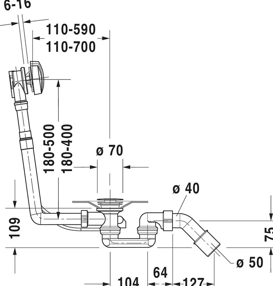 Ensemble de vidage siphon + trop-plein, Chrome, réglable - 8x40-88cmx18-50cm-Duravit Hot