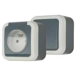 Ensemble 2 prises avec terre monobloc et 1 interrupteur va-et-vient étanche Malinn^Jacobsen Clearance