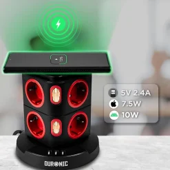 ET8W Tour multiprise 8 prises 3680W 13A 3x USB recharge sans fil Câble 1,8m Parasurtenseur protection surtension^Duronic Best