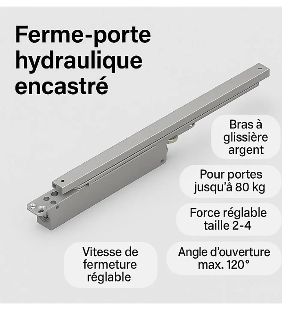 Ferme porte hydraulique encastré et Reversible DOM Insert 7500 bras glissière EN2 à EN4 80kg^Autres Sale