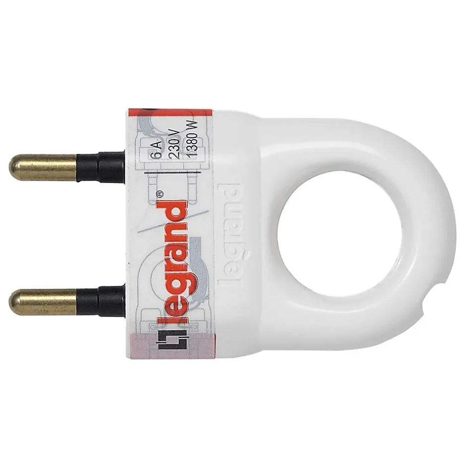 Fiche mâle 6A 2 P+T blanc avec anneau-Legrand New