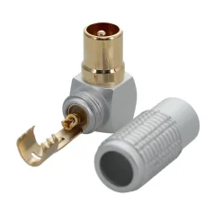 Fiche TV 9.5 mm - Mâle coudée 90° à souder - connecteurs plaqués or -^Erard Hot