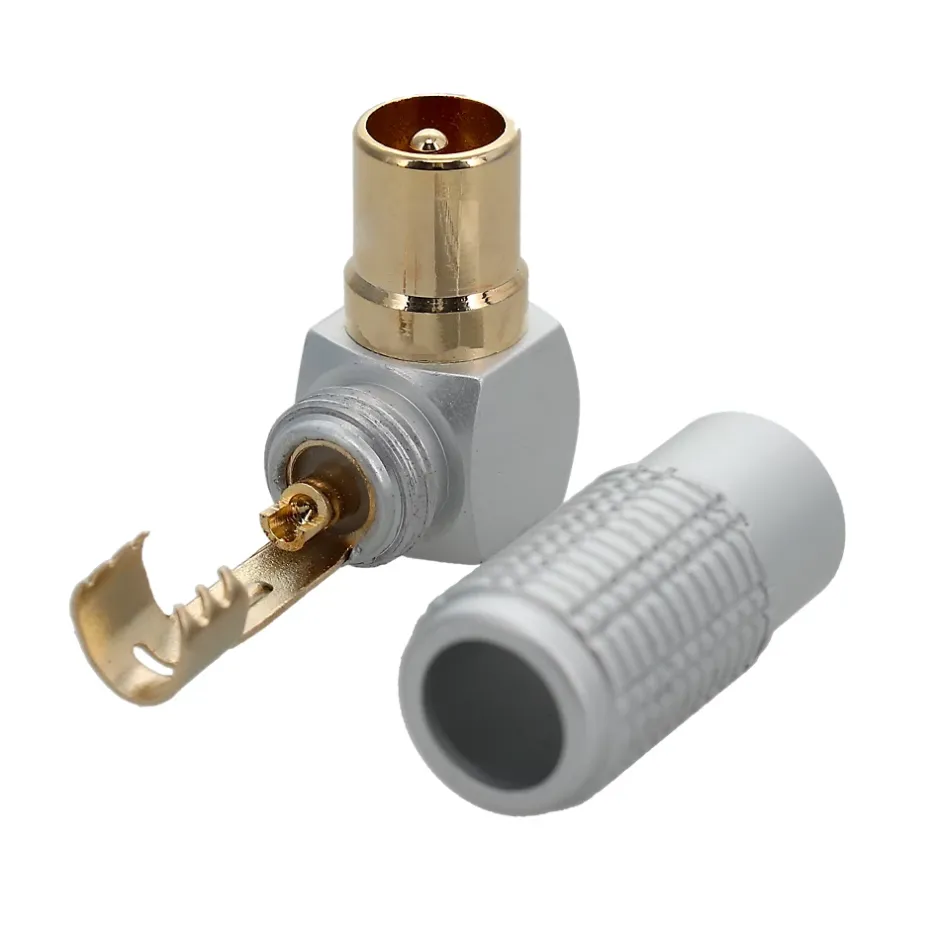 Fiche TV 9.5 mm - Mâle coudée 90° à souder - connecteurs plaqués or -^Erard Hot