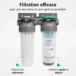 Filtre à eau double 9' 3/4 + pack anti sédiments et odeurs filtration sous évier connexion 3/4'-Sinea Clearance