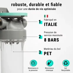 Filtre à eau double 9' 3/4 + pack anti sédiments et odeurs filtration sous évier connexion 3/4'-Sinea Clearance