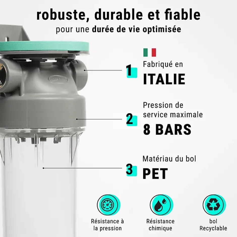 Filtre à eau double 9' 3/4 + pack anti sédiments et odeurs filtration sous évier connexion 3/4'-Sinea Clearance