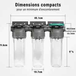 Filtre à eau triple 9' 3/4 + Pack protection complète filtration sous évier connexion 3/4'-Sinea Outlet
