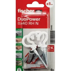 fischer DuoPower 535482 - Chevilles bimatière 8 x 40 mm avec crochets ronds (4 pièces)-O91