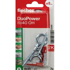 Fischer DuoPower 8 x 40 OH Set de chevilles avec crochets à œillet, 2 chevilles + 2 vis 5,5 x 77-O91 Discount