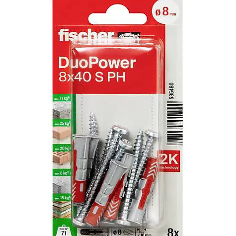 Fischer DuoPower 8 x 40 S PH - Lot cheville et vis Panhead 8 pièces-O91