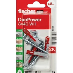 Fischer DuoPower 8 x 40 WH Set de 4 chevilles nylon avec crochets coudés - montage universel^O91