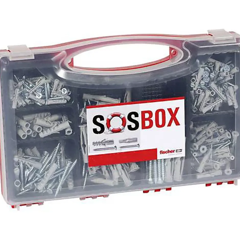 Fischer SOSBOX S kit de chevilles et vis triées 150 pièces - boîtier plastique transparent pour atelier et chantier-O91 Outlet