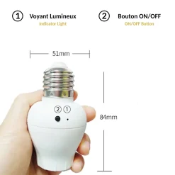 - Interrupteur Sans Fil ni Pile + Douille E27 - Contrôle à Distance 100 m - Énergie Cinétique - IP44 - Installation Facile^Fishtec New