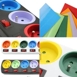 - Lot de 2 blocs multiprises colorées - Interrupteurs individuels - Câble 1,5 m - 16A - ABS robuste - NF^Fishtec Online