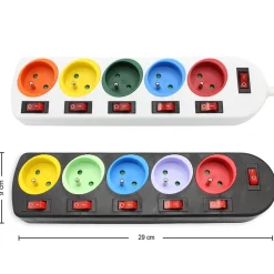 - Lot de 2 blocs multiprises colorées - Interrupteurs individuels - Câble 1,5 m - 16A - ABS robuste - NF^Fishtec Online