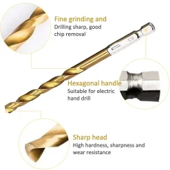 Foret Hélicoïdal en HSS 13Pcs Forets Hexagonaux en Acier Rapide avec Revêtement en Titane 1,5 Mm - 6,5 Mm pour Perçage du Bois^Deko Best
