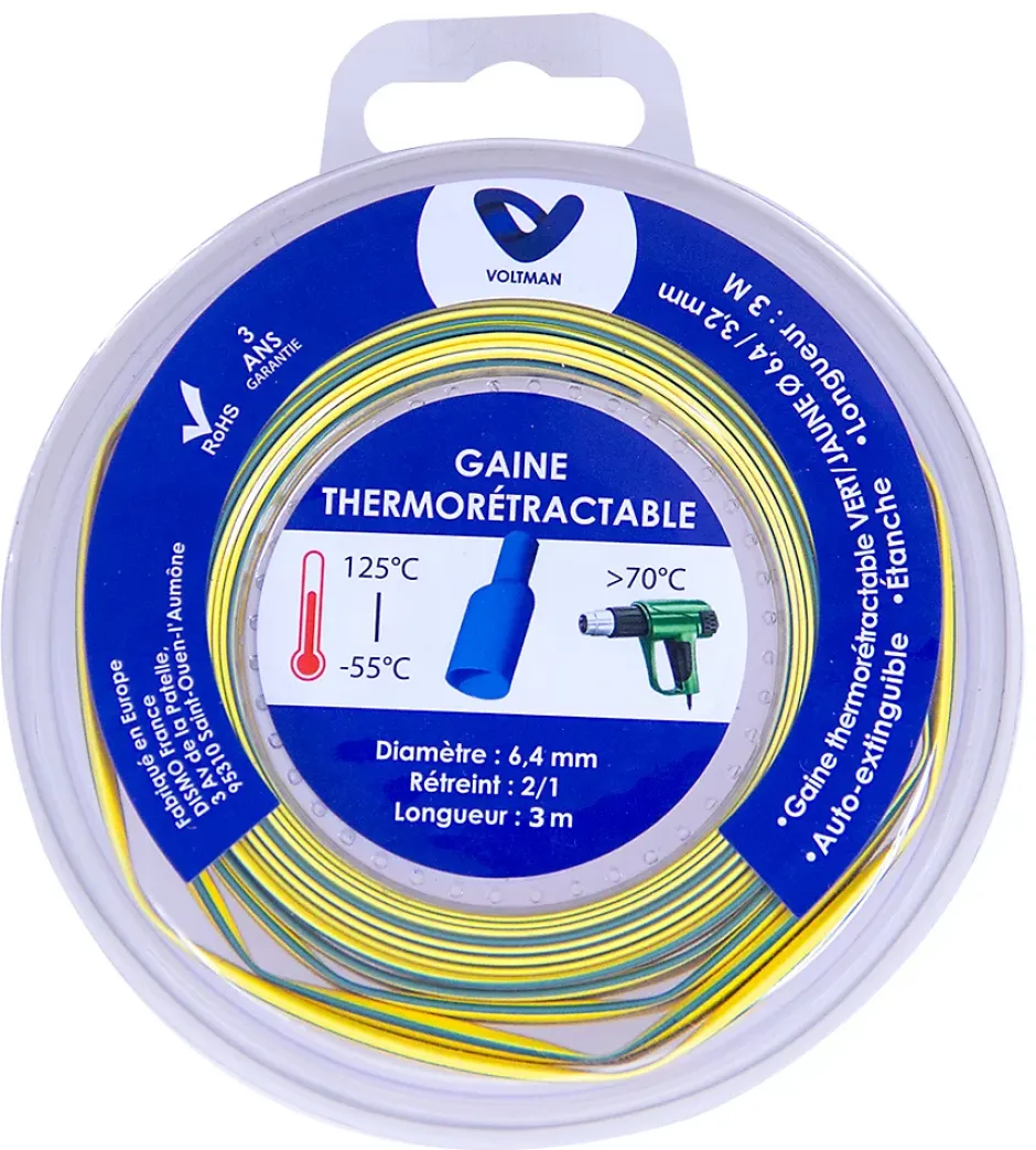 Gaine thermorétractable 3m vert/jaune Zenitech-Voltman Hot