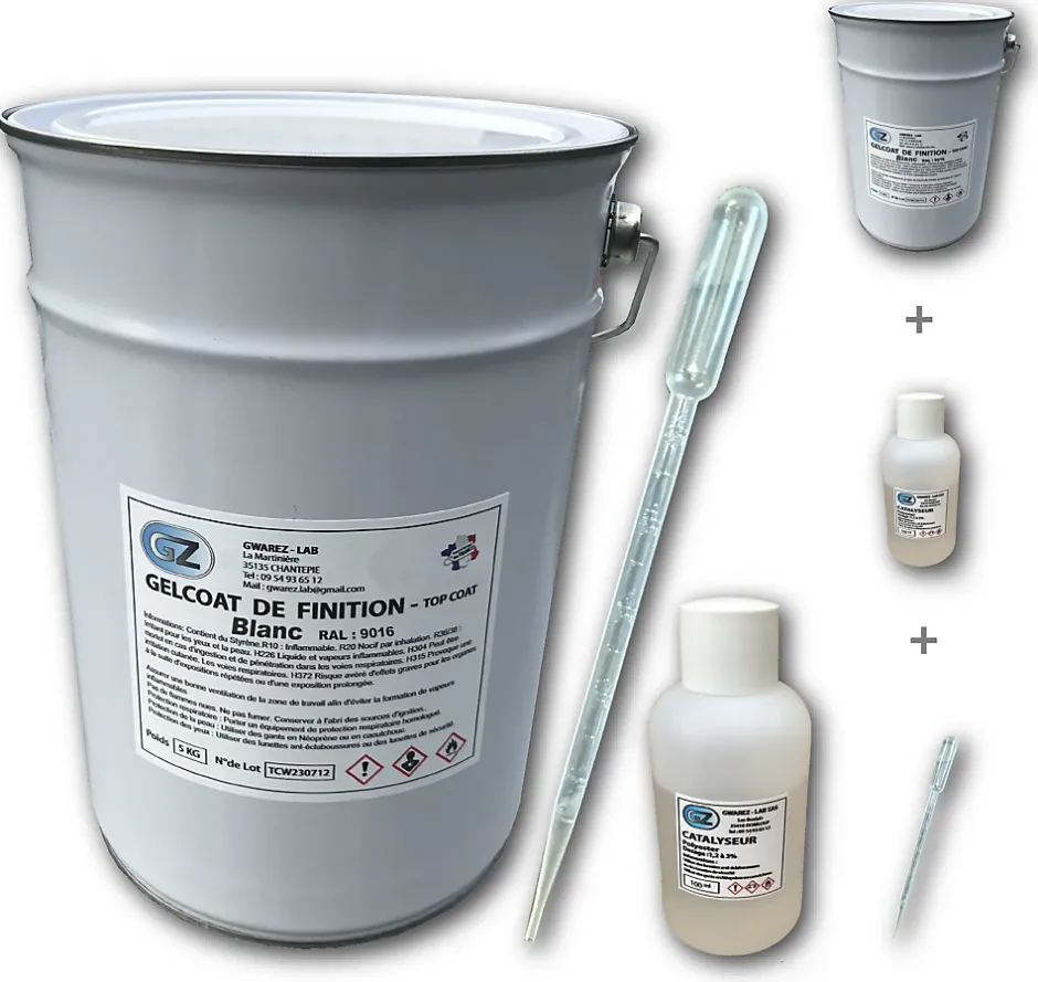Gelcoat Blanc 5 Kg Gel Coat Bateau + Catalyseur + Pipette de Dosage.^Gwarez lab Clearance