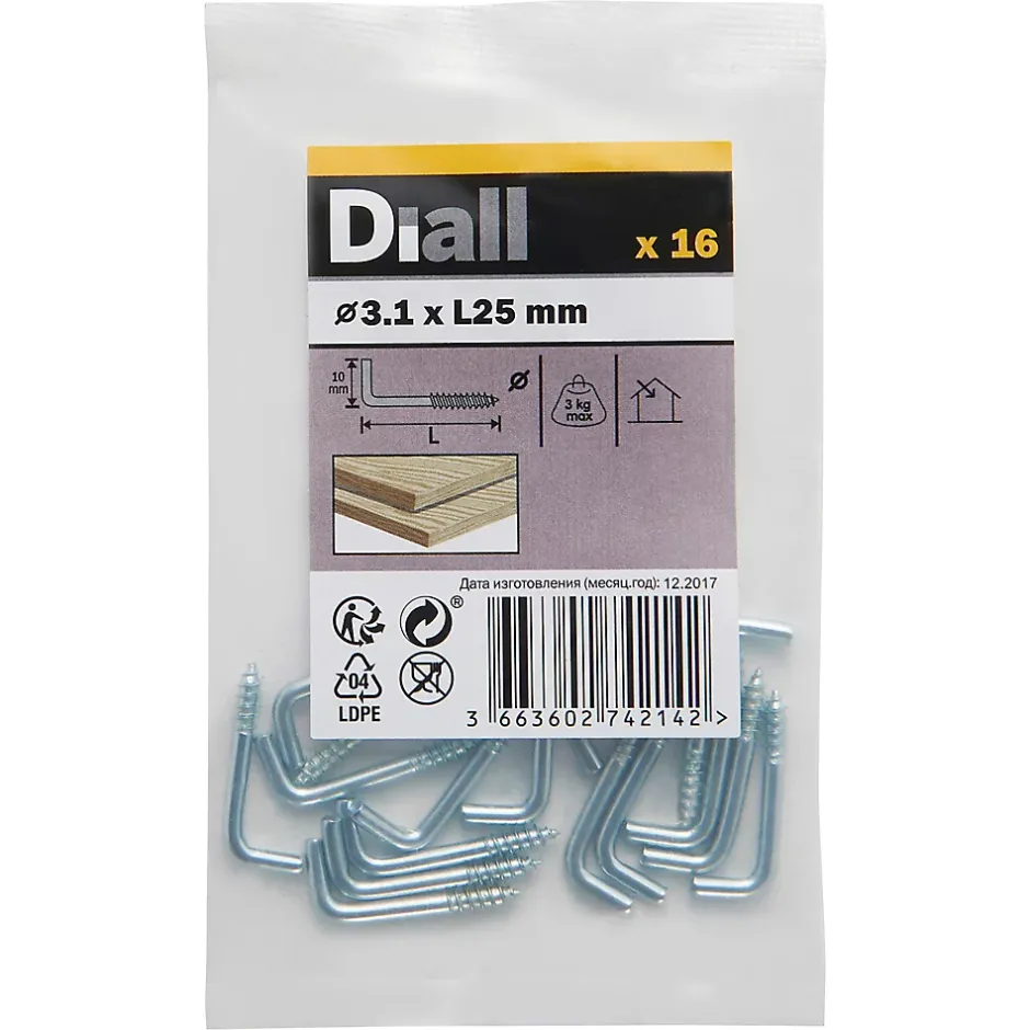 Gond à visser en acier zingué 25x10 mm - 16 pièces-Diall Online