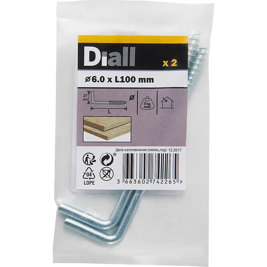 Gond à visser en acier zingué 100x6 mm - 2 pièces-Diall Hot