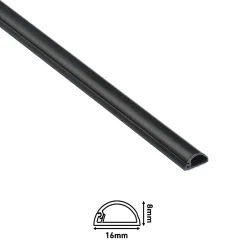 Goulotte décorative demi-ronde noire auto-adhésive 16 x 8 mm, 1 m^D-Line New