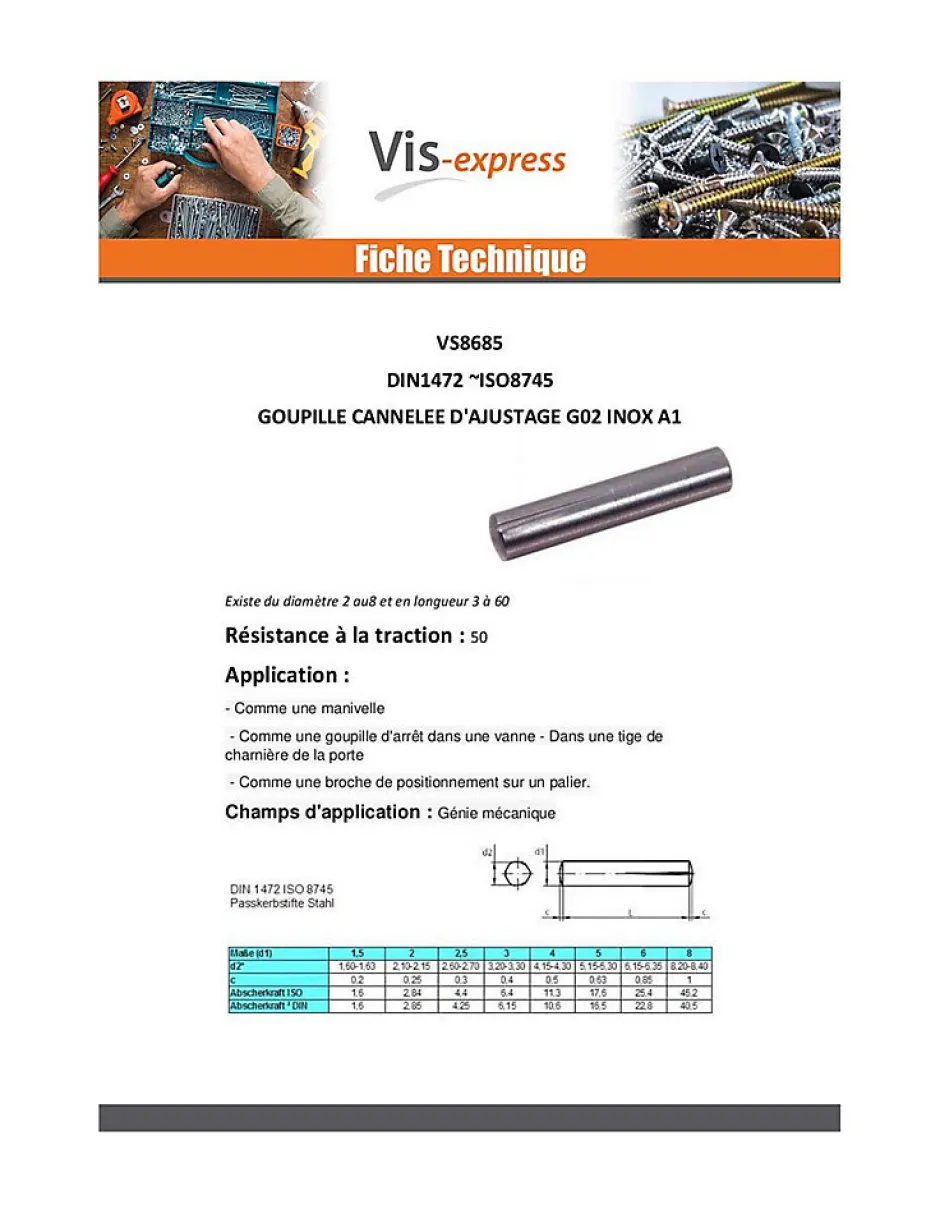 Goupille cannelée d'ajustage G02 Inox A1 8X25 - 1 pièce-Vis Express Outlet