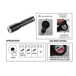 HUNTER : Lampe torche LED rechargeable 5W avec fonction zoom.-Velamp Online