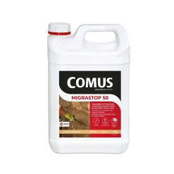 Hydrofuge Minéral MIGRASTOP 50 - 5L - Traitement Hydrofuge pour remontées capillaires, murs humides, pierres calcaires --Comus Best